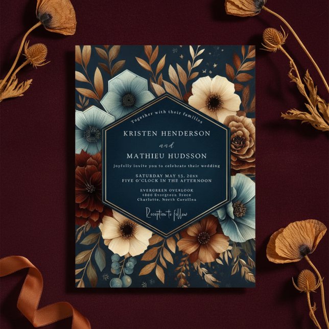 Invitación Boda de Opulenta Floración Azul Marino (Subido por el creador)