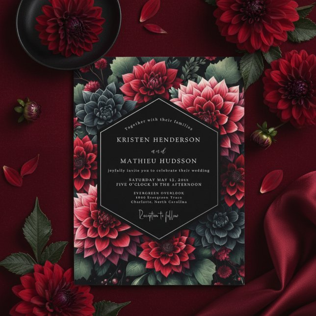Invitación Boda de Opulenta Romántica con Dalia de Borgoña (Subido por el creador)