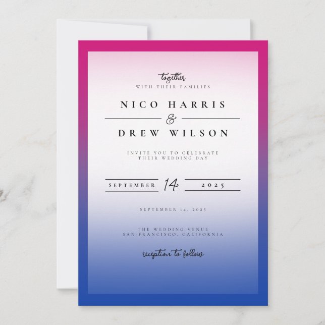 Invitación Boda de Orgullo Bisexual Elegante (Anverso)