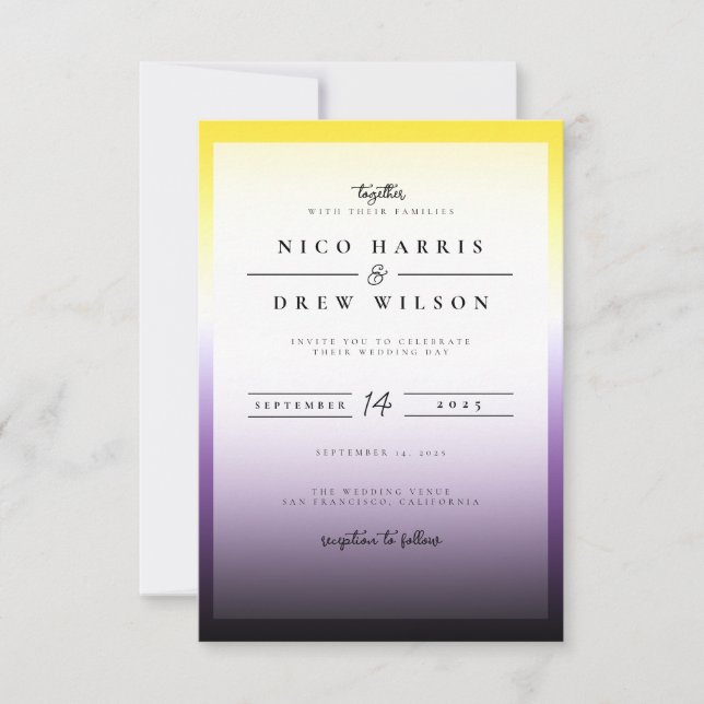 Invitación Boda de orgullo no binario elegante (Anverso)
