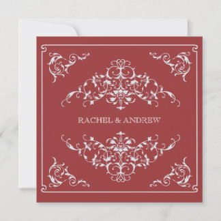 Invitación Boda de ornamentos románticos Crimson