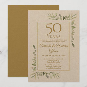 Invitación Boda de oro 50 aniversario rústico vegetación