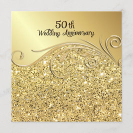 Invitación Boda de Oro 50 Aniversario Sparkle Golden