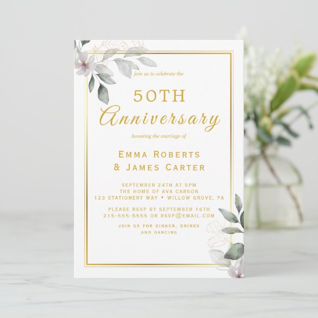 Invitación Boda de Oro 50 Aniversario Verde  (Anverso de pie)