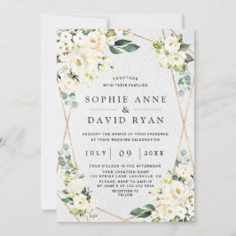 Invitación Boda de oro acuarela blanca floral