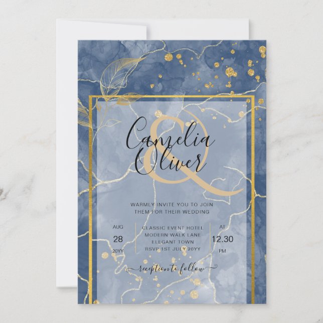 Invitación Boda de Oro Azul de la Marina LeahG INK (Anverso)