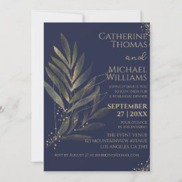 Invitación Boda de oro azul de la marina moderna