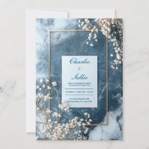 Invitación Boda de Oro Azul Marino con Baby's Breath