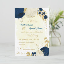 boda de oro azul marino y flores blancas