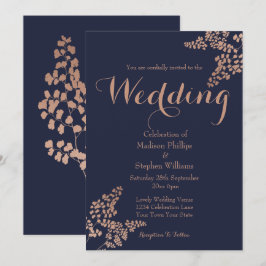 Invitación Boda de oro azul y Rosa de la Marina Botánica