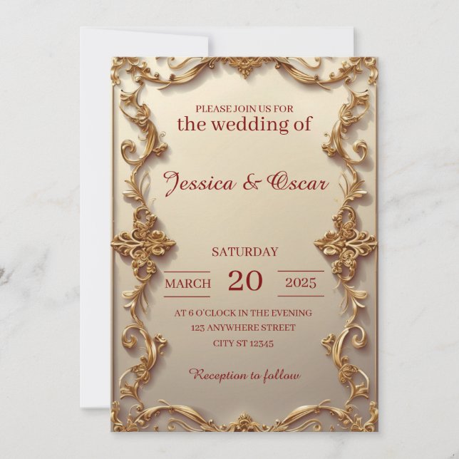 Invitación Boda de oro barroco de lujo (Anverso)