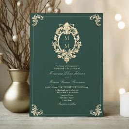 Invitación Boda de oro barroco verde esmeralda