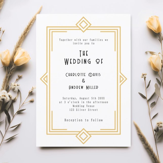 Invitación Boda de oro blanco Art Deco Gatsby (Subido por el creador)
