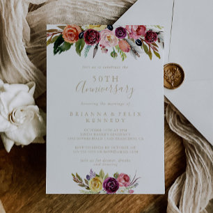 Invitación Boda de Oro Boho Floral 50 Aniversario de Bodas 