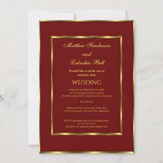 Invitación Boda de oro Borgoña Elegante Moderno