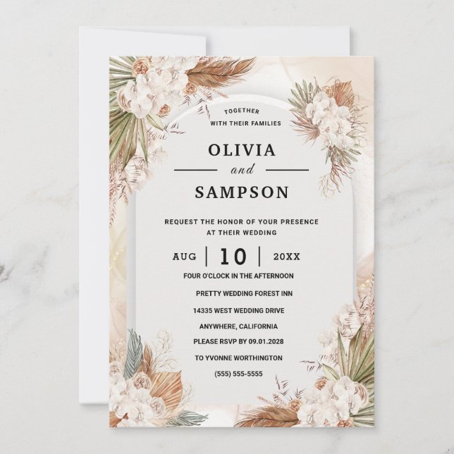 Invitación Boda de oro Borgoña rosa rubor oro (Anverso)
