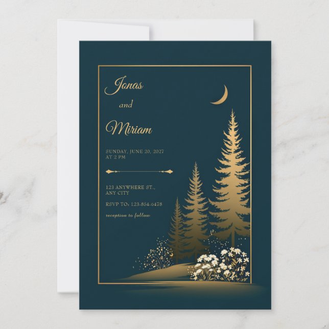 Invitación Boda de Oro Bosque de Medianoche (Anverso)