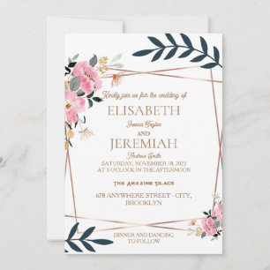 Invitación boda de oro botánico floral elegante y sencillo