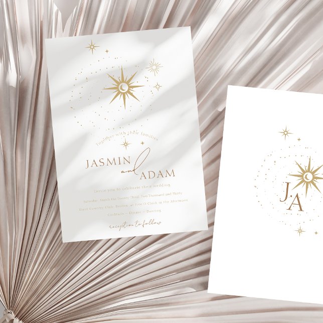 Invitación Boda de Oro Celestial y Estrellas Blancas (Celestial White Stars and Gold Wedding Foil Invitation)