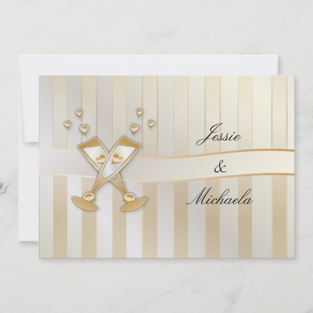 Invitación Boda de oro Champaña y Corazón (Anverso)
