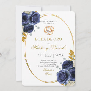 Invitación Boda de oro con boho azul