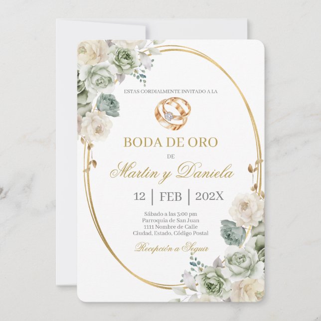 Invitación Boda de oro con boho blanco (Anverso)