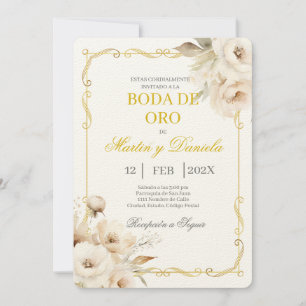 Invitación Boda de oro con flor blanca
