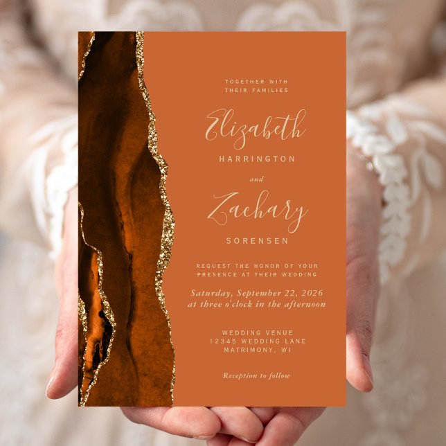Invitación Boda de oro de ágata naranja quemada (Subido por el creador)