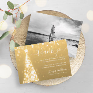 Invitación Boda de oro de árbol festivo. Gracias.
