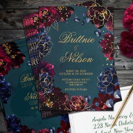 Invitación Boda de oro de Bordeaux Sapphire Jewel Tone