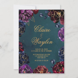 Invitación Boda de oro de burdeos verde azulados Amethyst Jew