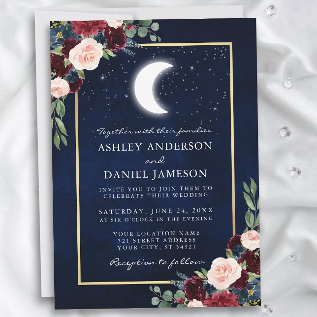 Invitación Boda de oro de Celestial Moon Stars (Customize to add more text or photos to back of card.)