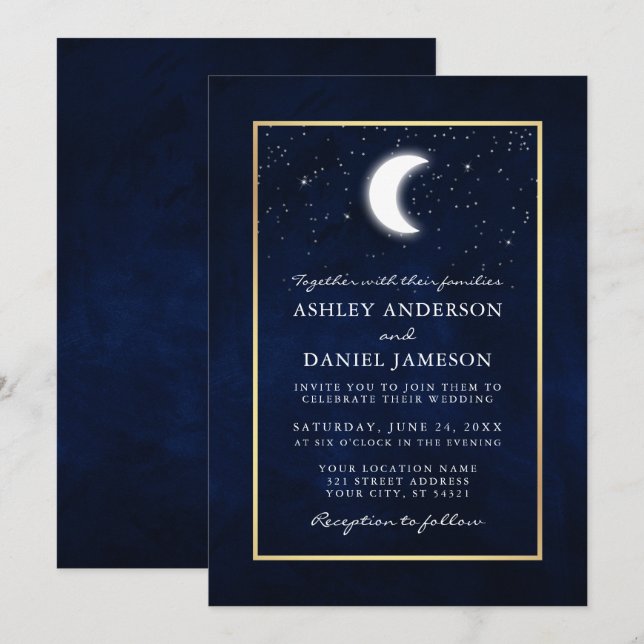 Invitación Boda de oro de Celestial Moon Stars (Anverso / Reverso)