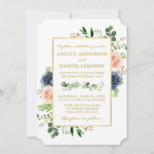 Invitación Boda de oro de color azul turbio rosa azul