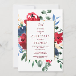 Invitación Boda de oro de color burdeos rubio y floral