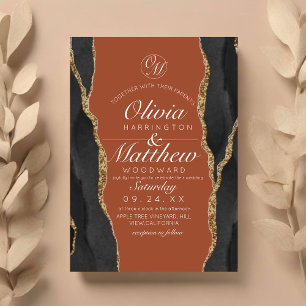 Invitación Boda de oro de edad moderna negro y Naranja