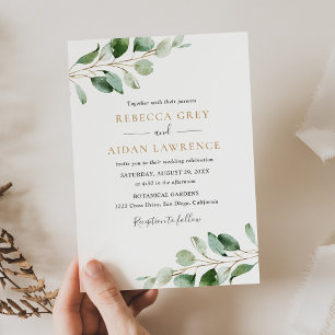 Invitación Boda de oro de eucalipto botánico rústico