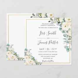 Invitación Boda de oro de Eucalipto Rústico Floral Blanca de 