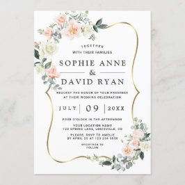 Invitación Boda de oro de flores blancas de color blanco de R