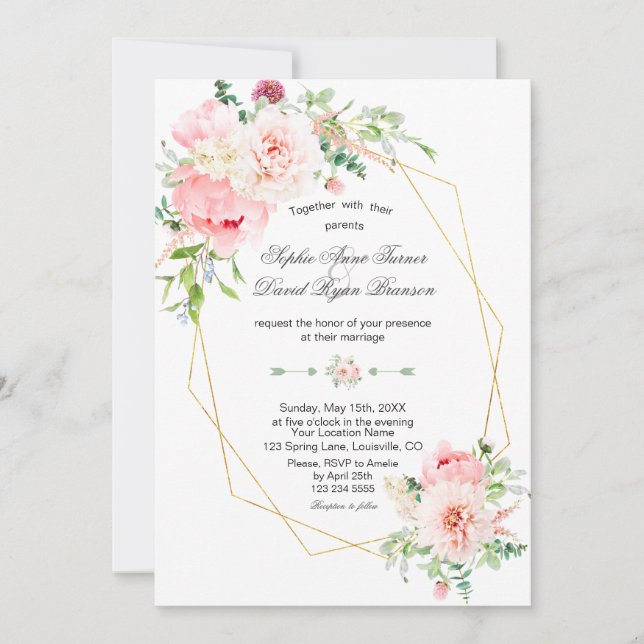Invitación Boda de oro de flores Rubor de Garden Bloom (Anverso)