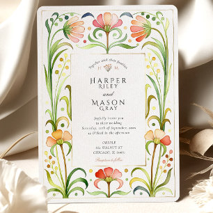 Invitación Boda de oro de flores silvestres de Art Nouveau ar