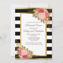 Invitación Boda de oro de franjas blancas rosadas florales ne