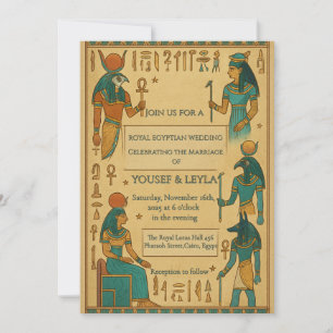 Invitación Boda de Oro de Hieroglyph de Deities Egipcios