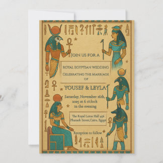 Invitación Boda de Oro de Hieroglyph de Deities Egipcios