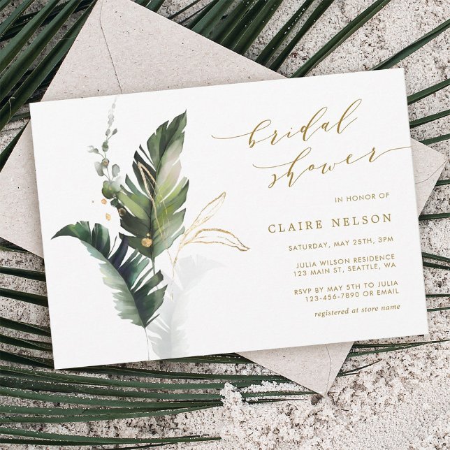 Invitación Boda de oro de hojas tropicales ducha de novia (Subido por el creador)