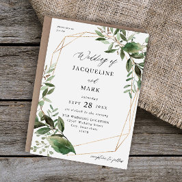 Invitación Boda de oro de hojas y eucalipto