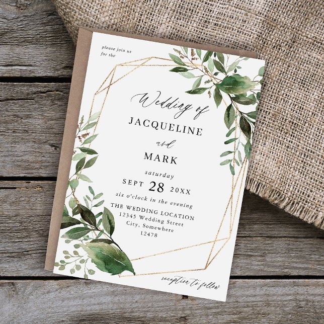 Invitación Boda de oro de hojas y eucalipto (Subido por el creador)