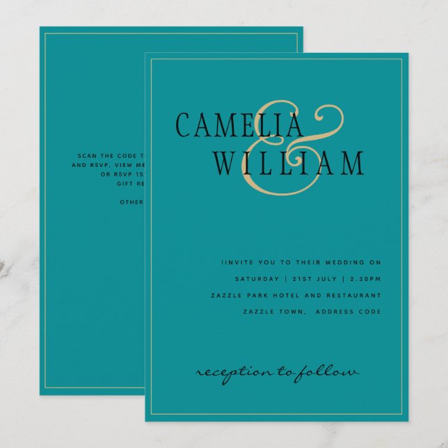 Invitación Boda de oro de la clase turquesa atemporal de los  (Anverso / Reverso)