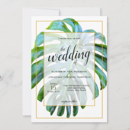 Invitación Boda de oro de la hoja tropical de Monstera