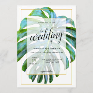 Invitación Boda de oro de la hoja tropical de Monstera